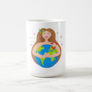 Frauen umarmten Planeten Erde Kaffeetasse