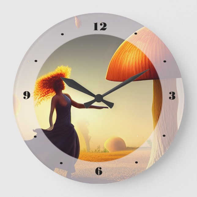 Frauen und ein riesiger Pilz Große Wanduhr (Vorderseite)