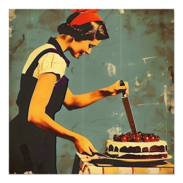 Frauen und Kuchen Vintag Fotodruck (Vorne)