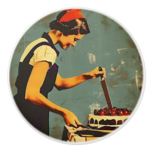 Frauen und Kuchen Vintag Keramikknauf