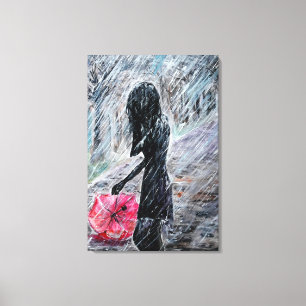 Frauen und Regenschirm in Regensturm Canvas Print Leinwanddruck