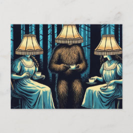 Frauen und Sasquatch im Wald Lampshade Hats Postkarte