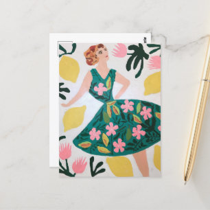 Frauen und Zitronen und Blume Postkarte