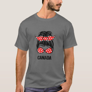 Frauen Unordentlicher Knoten Haar Kanadische Flagg T-Shirt