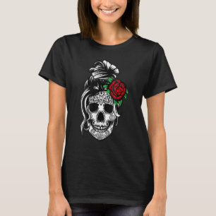 Frauen Unordentlicher Knoten Totenkopf Mama Hallow T-Shirt