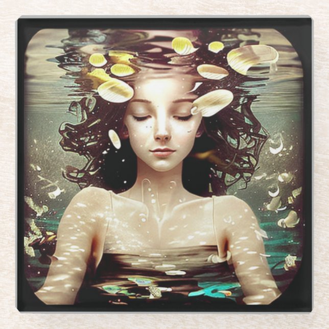 Frauen unter Wasser, | AI Artwork Glasuntersetzer (Vorderseite)