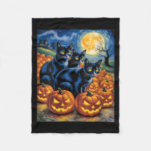 Frauen Van Gogh Stil Schwarze Katzen Halloween Kür Fleecedecke