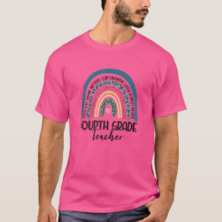 Frauen Vierter Klasse Lehrerin Leopard Regenbogen T-Shirt
