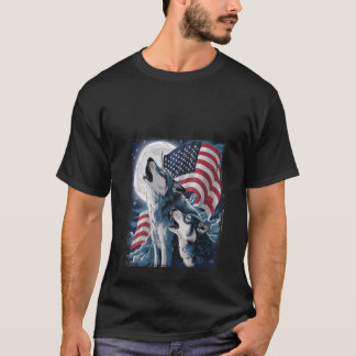 Frauen Wolf 4. Juli Amerikanische Flagge Heulender T-Shirt