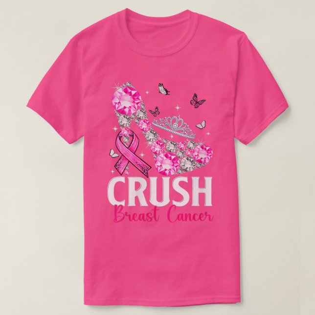 Frauen zerdrücken Brustkrebs Bewusstsein Bling Rib T-Shirt (Design vorne)