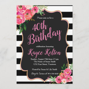 Frauen zum Geburtstag Einladung pink und schwarz