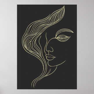 Frauenblatt Elegante Linienkunst Profil Poster