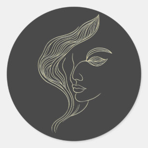 Frauenblatt Elegante Linienkunst Profil Runder Aufkleber