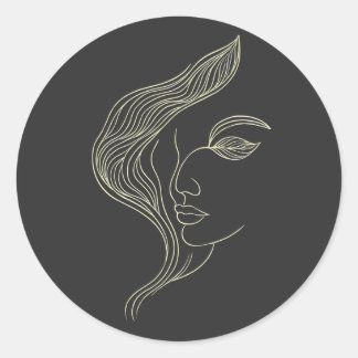 Frauenblatt Elegante Linienkunst Profil Runder Aufkleber