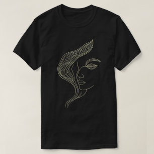 Frauenblatt Elegante Linienkunst Profil T-Shirt