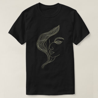 Frauenblatt Elegante Linienkunst Profil T-Shirt