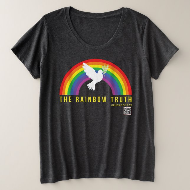 Frauendunkelgrauer T - Shirt Plus Regenbogen mit D (Design vorne)