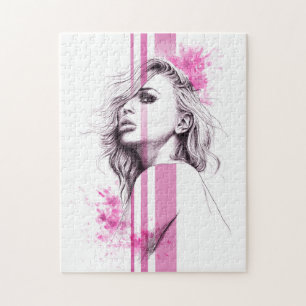 Frauenfarbenportrait Pink Fashion Illustration Art