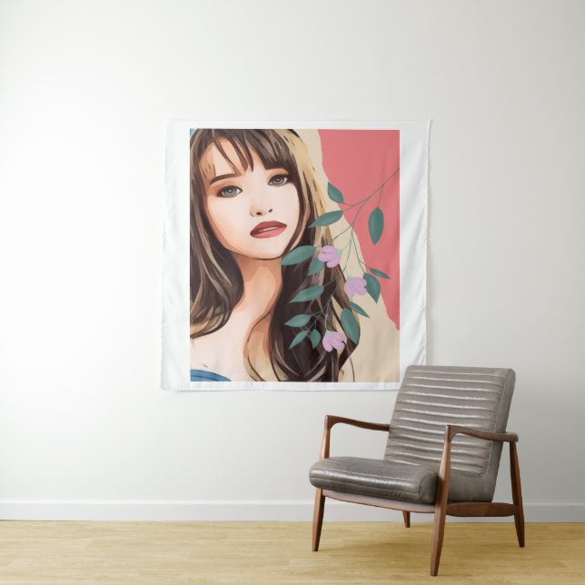 Frauenfrau hübsches Gesicht, Portraitkunst T Wandteppich (Beispiel)