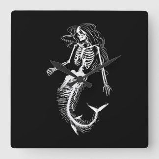 Frauenfunny Halloween Meerjungfrau Skeleton Gesche Quadratische Wanduhr
