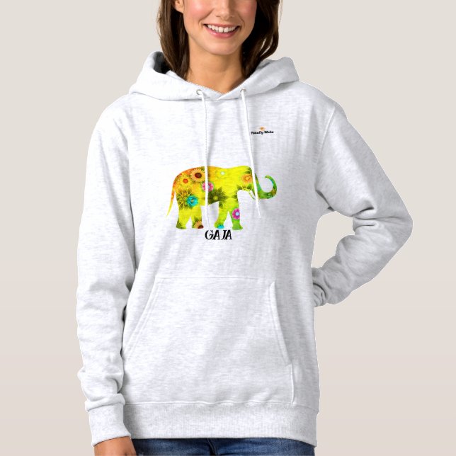 Frauengedecktes Sweatshirt mit gelbem Elefant (Vorderseite)