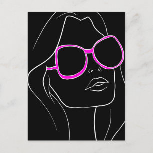 Frauengesicht in rosa Sonnenbrille Schwarz Retro Postkarte