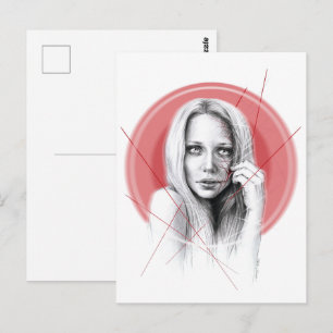 Frauengesicht mit Roter Halo Creepy Schöne Dunkle  Postkarte