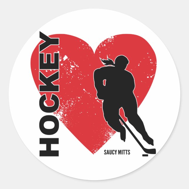 FrauenGirls Liebe Herzhockey Runder Aufkleber (Vorderseite)
