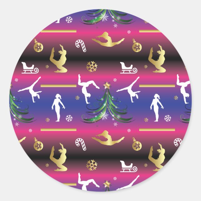 Frauengymnastik Weihnachtsbaum Runder Aufkleber (Vorderseite)