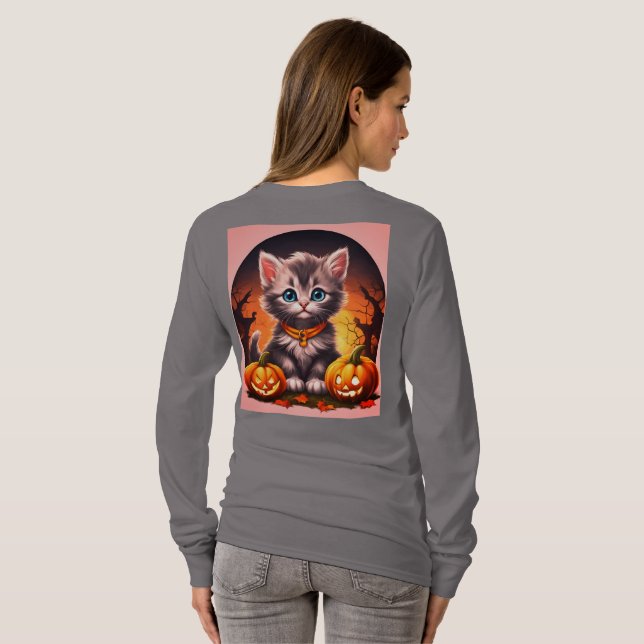 FrauenHalloween Gray Kitten T - Shirt (Schwarz voll)
