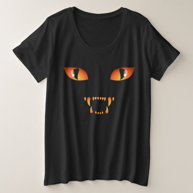 FrauenHalloween-Shirt Plus Schwarze Katze Shirt (Design vorne)