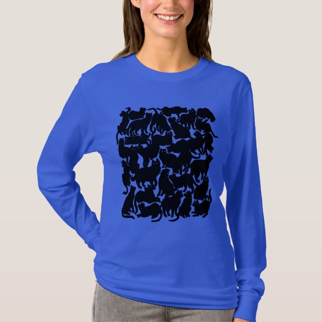Frauenkatzen Shirts Schwarzes Halloween Katzen Shi (Vorderseite)