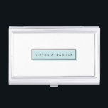 Frauenlogo | Blau | Berufliches Branding Visitenkarten Dose<br><div class="desc">Erleben Sie mit diesem schönen und freundlichen Visitenkartenhalter einen tollen Eindruck. Minimal Design verfügt über ein hellblaues Rechteck mit einem schwarzen geometrischen Rahmen mit Ihrem Namen oder Firmennamen in der Mitte in modernen schwarzen Schrift Dieses Design ist Teil einer "Feminine Branding" Kollektion, passende Buchstaben, Umschläge, Visitenkarte, Aufkleber und vieles mehr...</div>
