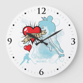 Frauenmädchen Liebe Herzhockey Tattoo Style Große Wanduhr
