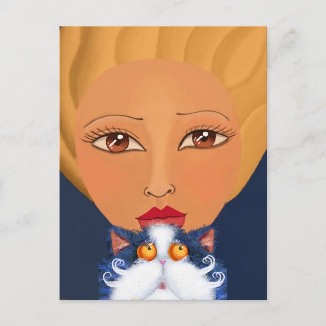 FRAUENMÄDCHEN MIT KUNSTKARTEN POSTKARTE (Vorderseite)