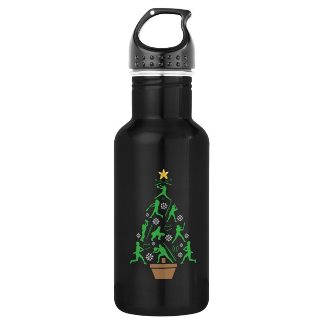 Frauenmädchen Softball Weihnachtsbaum Edelstahlflasche (Vorderseite)