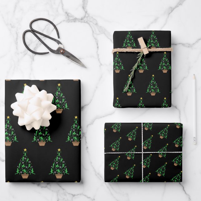 Frauenmädchen Softball Weihnachtsbaum Geschenkpapier Set (Vorderseite)