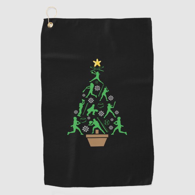 Frauenmädchen Softball Weihnachtsbaum Golfhandtuch (Vorderseite)