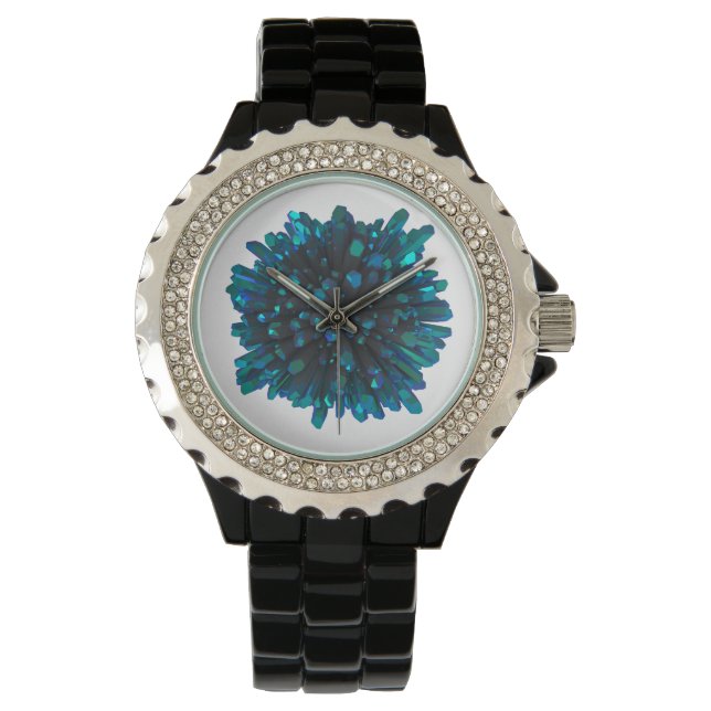 *~* Frauenmetallischer Aquamarin-Türkiskristall Armbanduhr (Vorderseite)