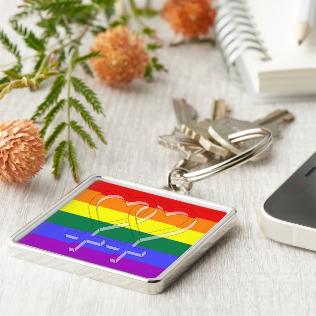 Frauenpaarstypsymbole Regenbogenfarben Schlüsselanhänger (Seite)