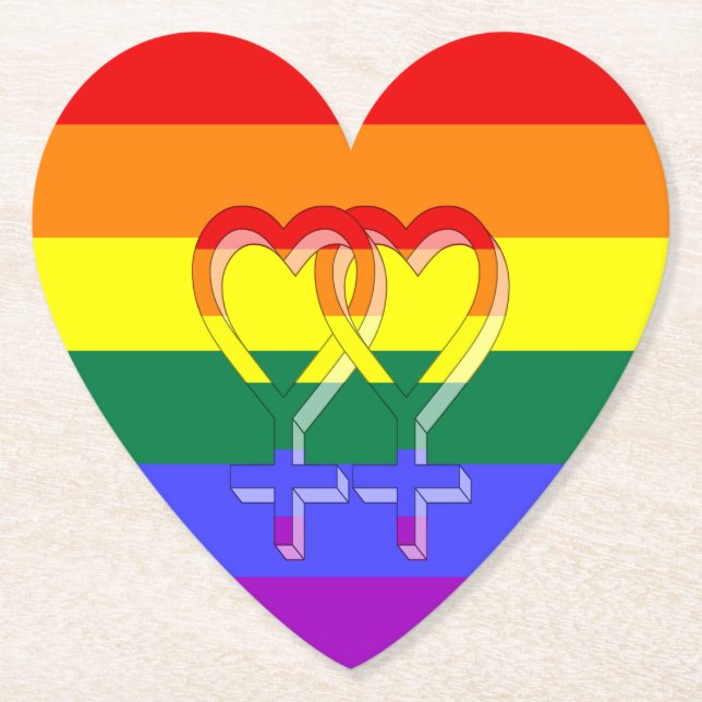 Frauenpaarstypsymbole Regenbogenfarben Untersetzer (Vorderseite)