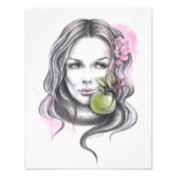 Frauenportrait mit Apfel und Blüte Surreale Kunst