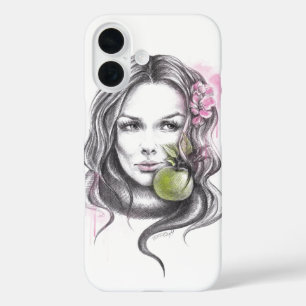 Frauenportrait mit Apfel und Blüte Surreale Kunst title_seo2