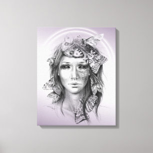 Frauenportrait mit Moths Surreal Dark Fantasy Art Leinwanddruck
