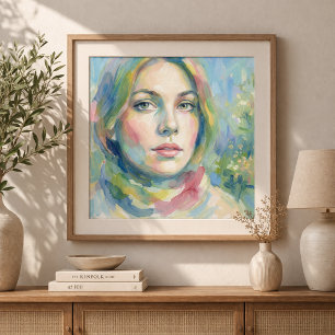 Frauenporträt im sanften Aquarellstil Poster