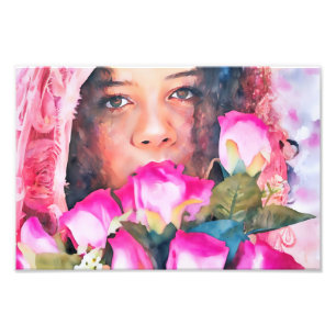 Frauenporträt mit rosa Rosen Fotodruck