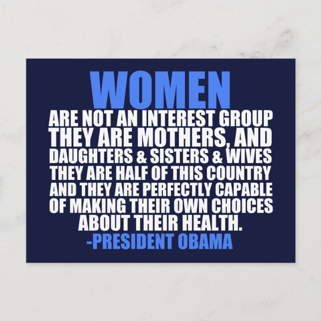 Frauenrechte pro Wahl Obama Zitat Postkarte (Vorderseite)