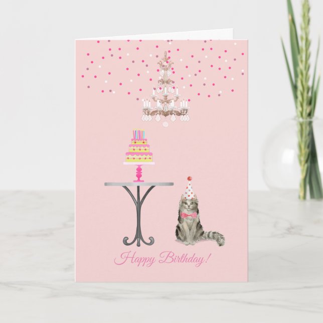 Frauenrosa Geburtstagskarte von der Katze Karte (Vorderseite)