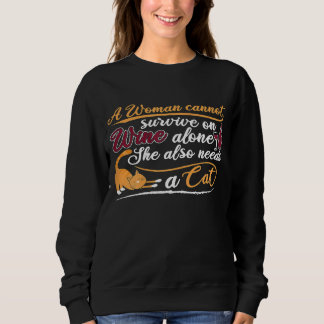 Frauens Eine Frau Braucht Wein Und Katzen Cute Ki Sweatshirt