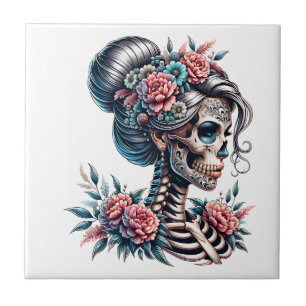 Frauenschädel Dia De Los Muertos Skelett Fliese